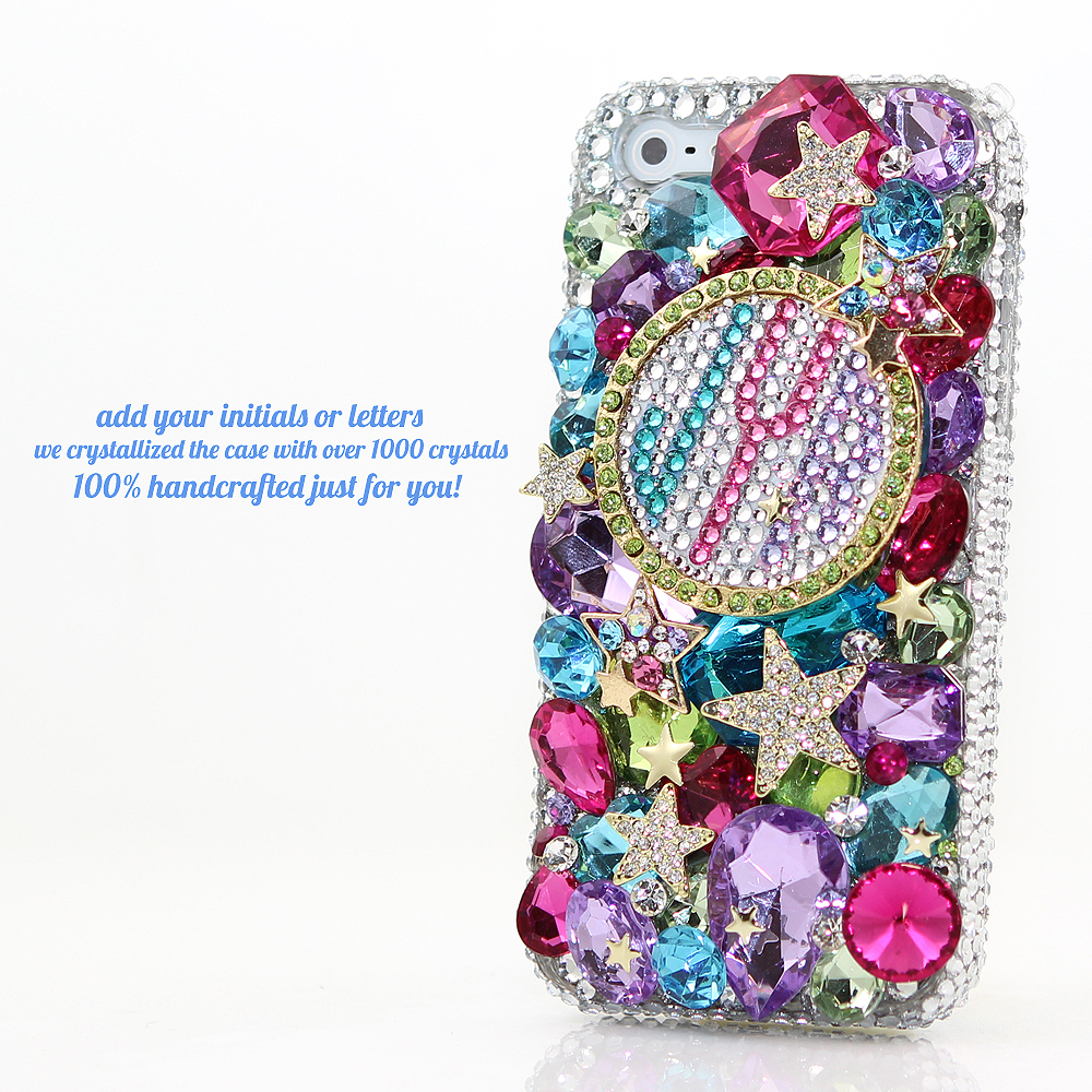 Bling Crystals Phone Case for iPhone 6 / 6s, iPhone 6 / 6s PLUS, iPhone 4, 5, 5S, 5C, Samsung Note 2, Note 3, Note 4, Galaxy S3, S4, S5, S6, S6 Edge, HTC ONE M9 (3D GIRLY STAR PERSONALIZED MONOGRAM DESIGN) By LuxAddiction