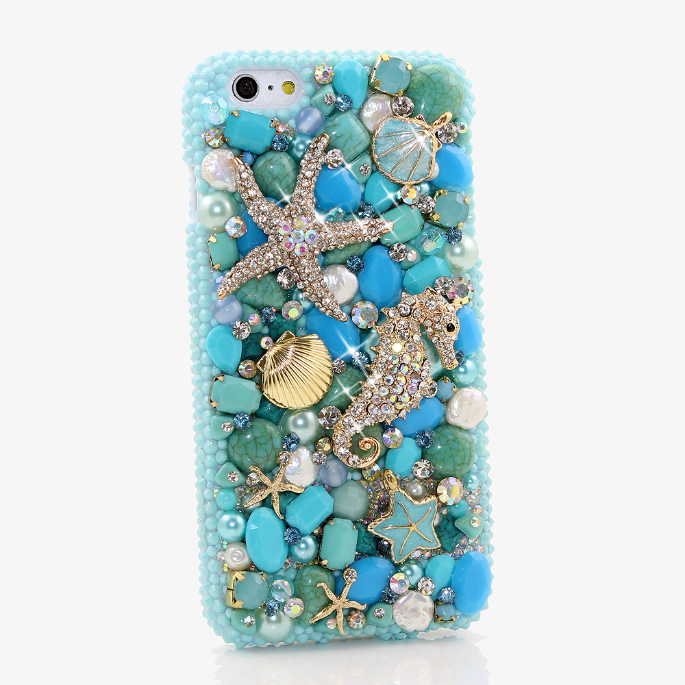 Bling Crystals Phone Case for iPhone 6 / 6s, iPhone 6 / 6s PLUS, iPhone 4, 5, 5S, 5C, Samsung Note 2, Note 3, Note 4, Galaxy S3, S4, S5, S6, S6 Edge, HTC ONE M9 (TURQUOISE OCEAN DESIGN) By LuxAddiction