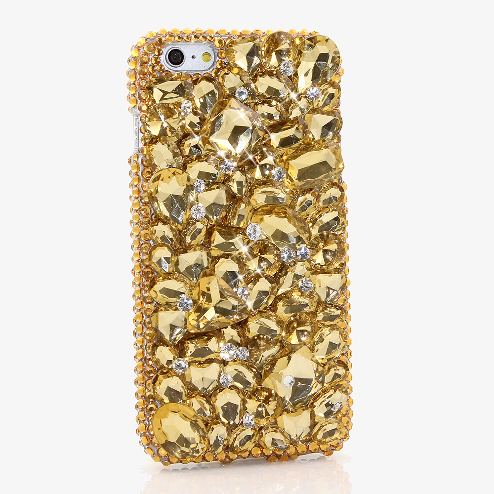 Bling Crystals Phone Case for iPhone 6 / 6s, iPhone 6 / 6s PLUS, iPhone 4, 5, 5S, 5C, Samsung Note 2, Note 3, Note 4, Galaxy S3, S4, S5, S6, S6 Edge, HTC ONE M9 (GOLDEN STONES DESIGN) By LuxAddiction