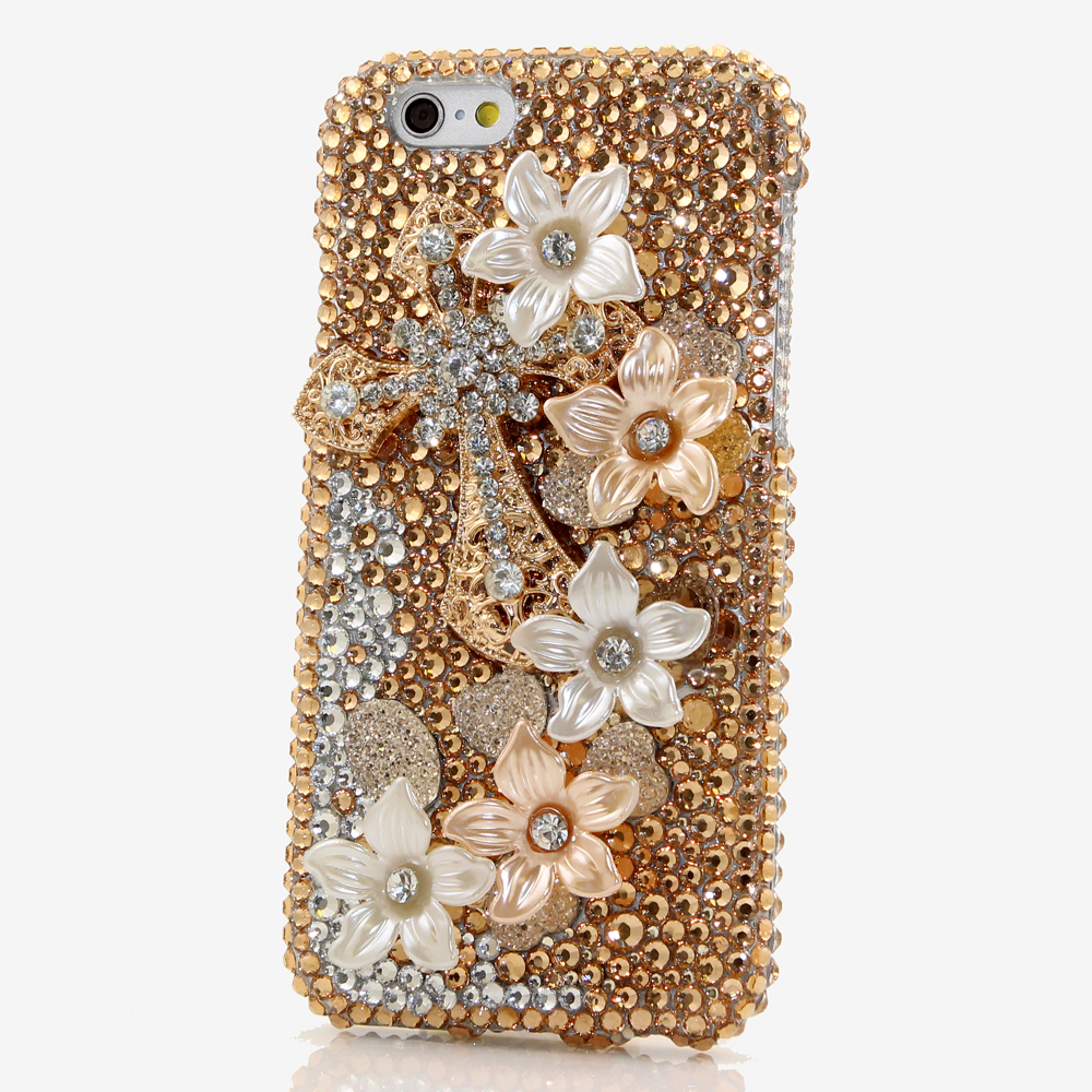 Bling Crystals Phone Case for iPhone 6 / 6s, iPhone 6 / 6s PLUS, iPhone 4, 5, 5S, 5C, Samsung Note 2, Note 3, Note 4, Galaxy S3, S4, S5, S6, S6 Edge, HTC ONE M9 (GOLDEN CROSS DESIGN) By LuxAddiction