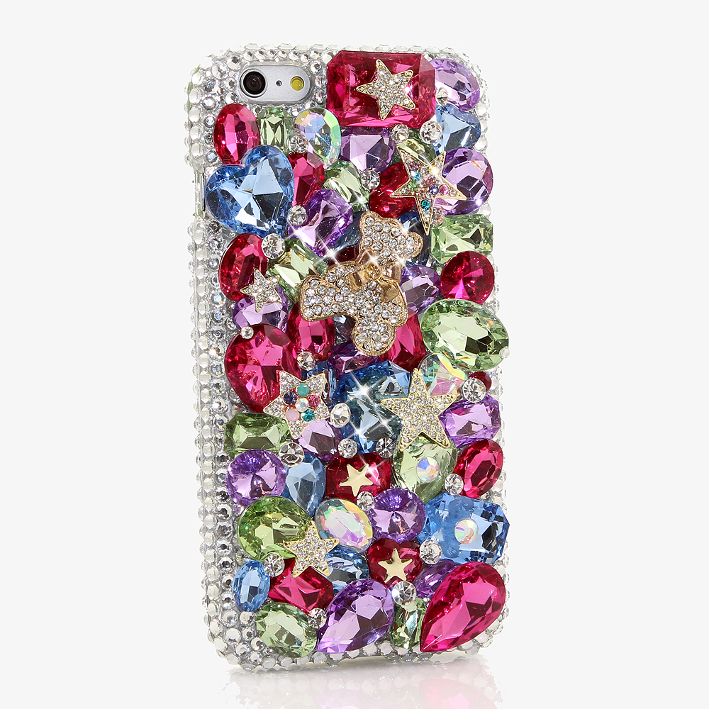 Bling Crystals Phone Case for iPhone 6 / 6s, iPhone 6 / 6s PLUS, iPhone 4, 5, 5S, 5C, Samsung Note 2, Note 3, Note 4, Galaxy S3, S4, S5, S6, S6 Edge, HTC ONE M9 (RAINBOW BEAR DESIGN) By LuxAddiction