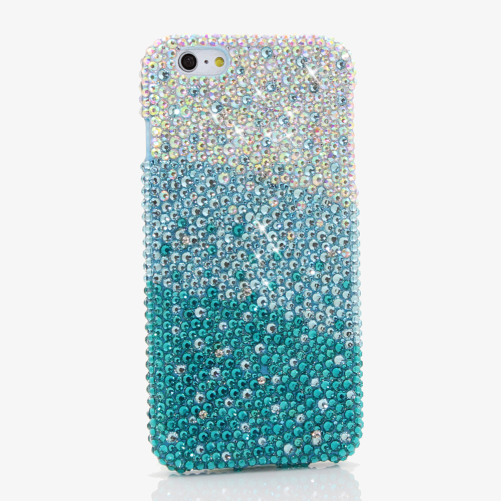 Bling Crystals Phone Case for iPhone 6 / 6s, iPhone 6 / 6s PLUS, iPhone 4, 5, 5S, 5C, Samsung Note 2, Note 3, Note 4, Galaxy S3, S4, S5, S6, S6 Edge, HTC ONE M9 (AB FADED TO TURQUOISE CRYSTALS DESIGN) By LuxAddiction
