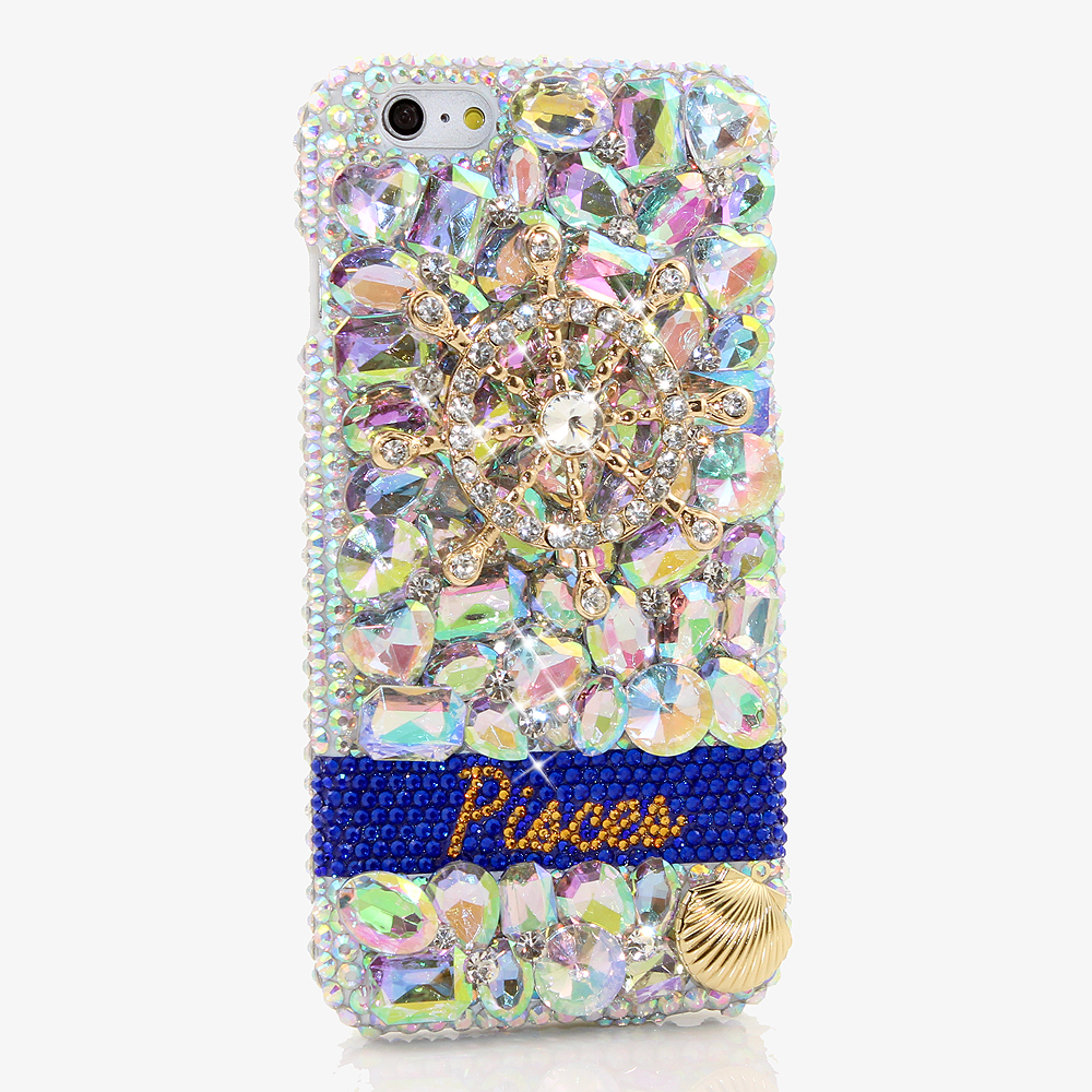 Bling Crystals Phone Case for iPhone 6 / 6s, iPhone 6 / 6s PLUS, iPhone 4, 5, 5S, 5C, Samsung Note 2, Note 3, Note 4, Galaxy S3, S4, S5, S6, S6 Edge, HTC ONE M9 (THE SHIP HELM PERSONALIZED NAME & INITIALS DESIGN) By LuxAddiction