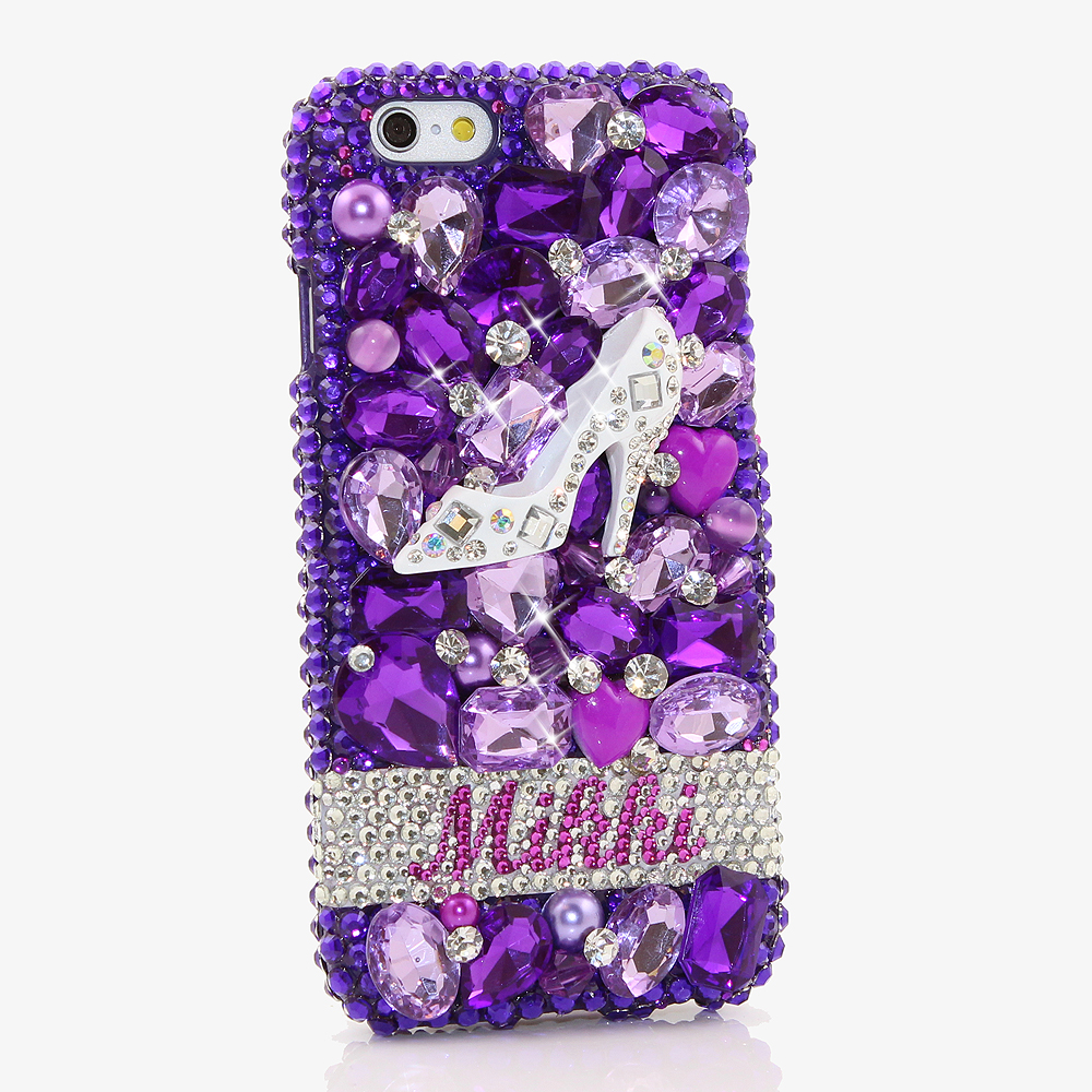 Bling Crystals Phone Case for iPhone 6 / 6s, iPhone 6 / 6s PLUS, iPhone 4, 5, 5S, 5C, Samsung Note 2, Note 3, Note 4, Galaxy S3, S4, S5, S6, S6 Edge, HTC ONE M9 (DIAMOND HEELS PERSONALIZED NAME & INITIALS DESIGN) By LuxAddiction