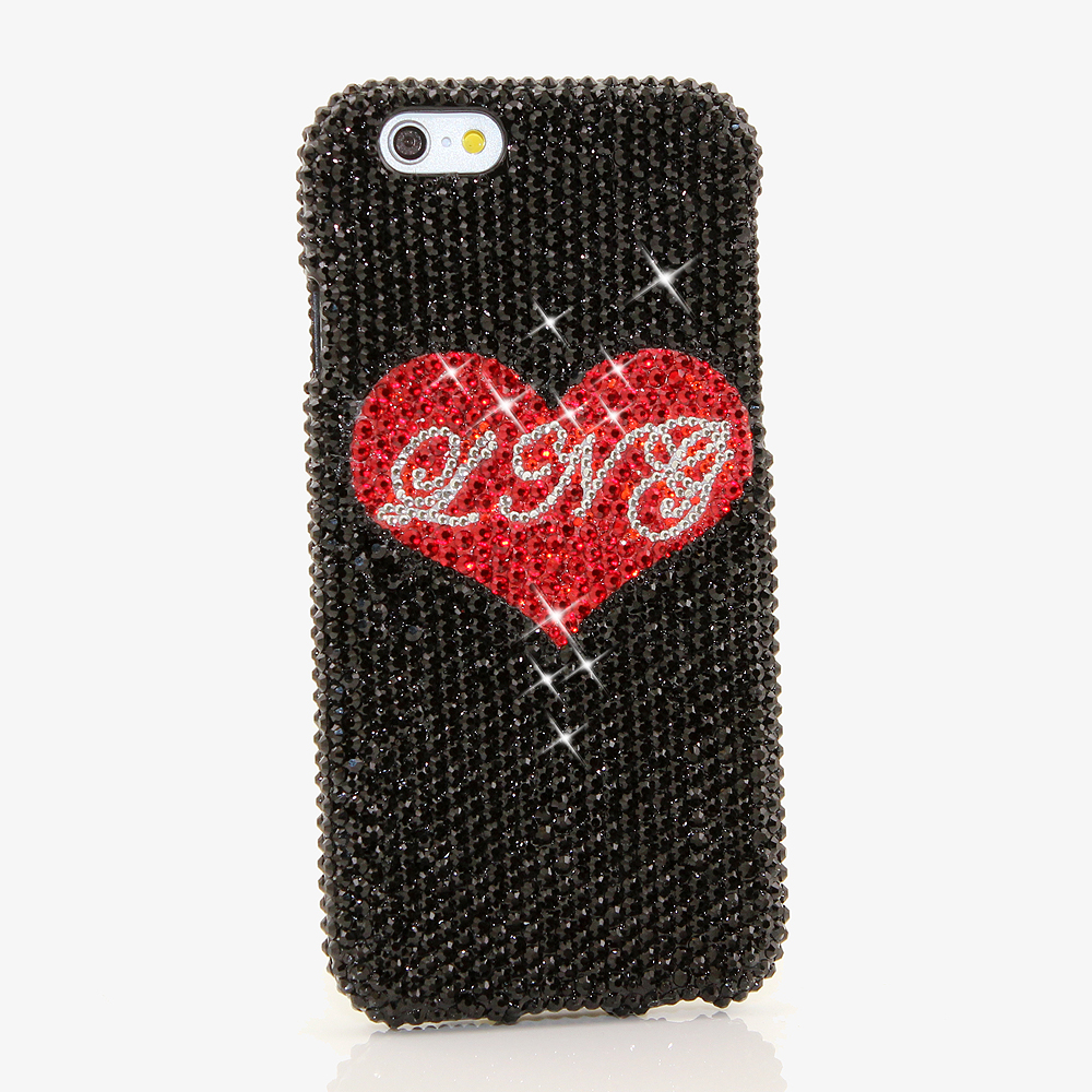 Bling Crystals Phone Case for iPhone 6 / 6s, iPhone 6 / 6s PLUS, iPhone 4, 5, 5S, 5C, Samsung Note 2, Note 3, Note 4, Galaxy S3, S4, S5, S6, S6 Edge, HTC ONE M9 RED HEART PERSONALIZED NAME & INITIALS DESIGN) By LuxAddiction