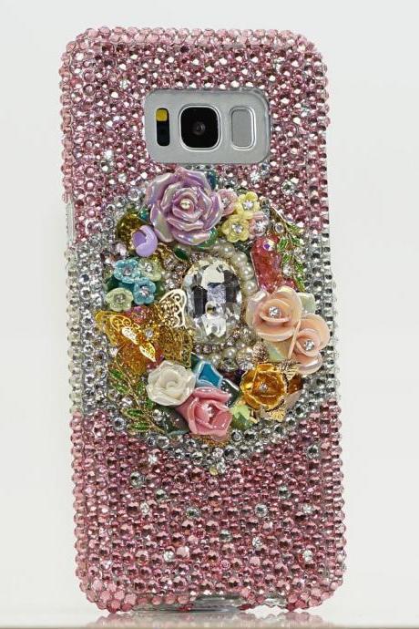 Bling Rose Garden Butterfly Flowers Pearls Genuine Crystals Diamond Sparkle Case For iPhone X XS Max XR 7 8 Plus Samsung Galaxy S9 Note 9