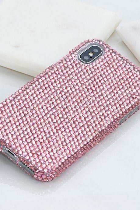 Bling Genuine Baby Pink Crystals Case For iPhone X XS Max XR 7 8 Plus Samsung Galaxy S9 Note 9 8 Diamond Sparkle Easy Grip Protective Cover