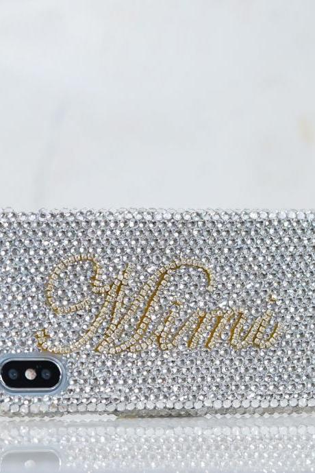 Personalized Name Initials Genuine Clear Gold Chain Crystals Bling Case For iPhone X XS Max XR 7 8 Plus Samsung Galaxy S9 Note 9 / 8