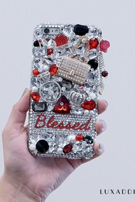 Fashion Queen Diamond Purse Personalized Name Initials Genuine Crystals Bling Case For iPhone X XS Max XR 7 8 Plus Samsung Galaxy S9 Note 9