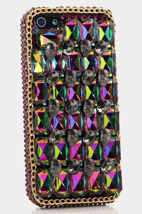 Sinister Skull Dark Rainbow Stones Genuine Crystals Diamond Sparkle Bling Case For iPhone X XS Max XR 7 8 Plus Samsung Galaxy S9 Note 9