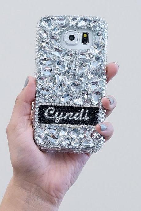 Clear Diamond Stones Personalized Name Initials Genuine Crystals Case For iPhone X XS Max XR 7 8 Plus Samsung Galaxy S10 S9 Note 9 / 8