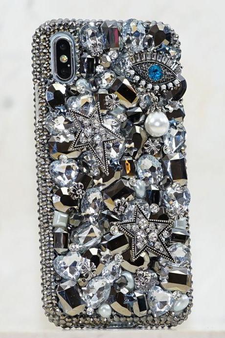 Evil Eye Super Star Pearls Genuine Metallic Crystals Diamond Sparkle Case For iPhone X XS Max XR 7 8 Plus Samsung Galaxy S9 Plus Note 8 / 9
