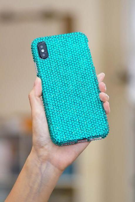 Bling Genuine Turquoise Crystals Case For iPhone X XS Max XR 7 8 Plus Samsung Galaxy S9 Note 9 8 Diamond Sparkle Easy Grip Protective Cover
