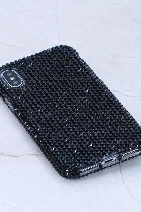 Bling Genuine Jet Black Crystals Case For iPhone X XS Max XR 7 8 Plus Samsung Galaxy S9 Note 9 8 Diamond Sparkle Easy Grip Protective cover