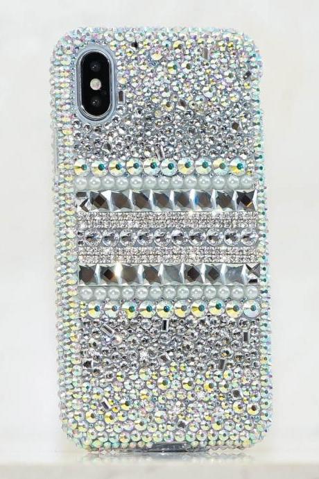 Bling Genuine AB Crystals White Pearls Case For iPhone X XS Max XR 7 8 Plus Samsung Galaxy S9 Note 9 / 8 Diamond Sparkle Easy Grip Cover