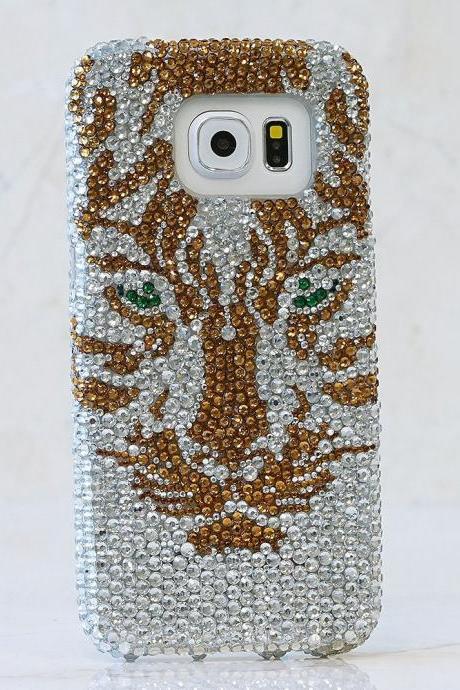 Bling Golden Tiger Genuine Gold and Clear Crystals Case For iPhone X XS Max XR 7 8 Plus Samsung Galaxy S9 Note 9 / 8 Diamond Sparkle Cover