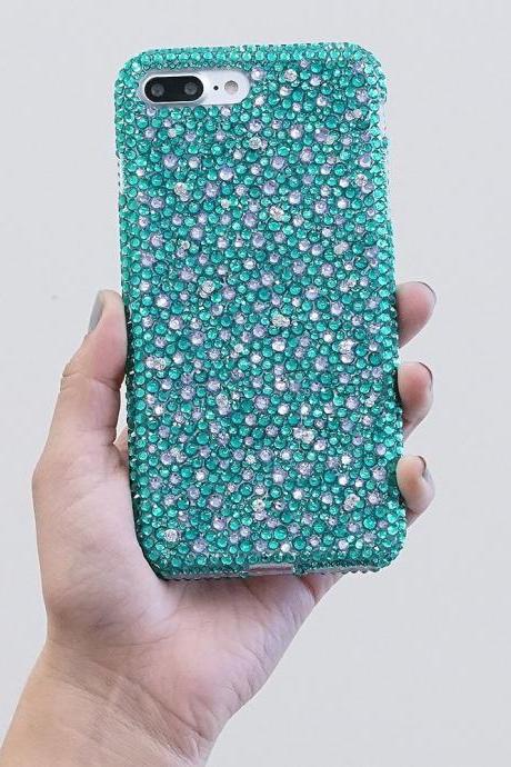 Bling Genuine Turquoise and Lavender Crystals Case For iPhone X XS Max XR 7 8 Plus Samsung Galaxy S9 Note 9 / 8 Diamond Sparkle Cover
