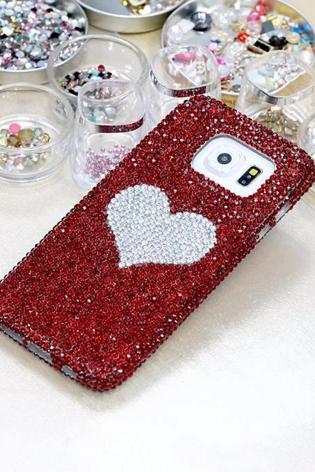 Bling Heart Genuine Red Crystals Case For iPhone X XS Max XR 7 8 Plus Samsung Galaxy S9 Note 9 8 Diamond Sparkle Easy Grip Protective cover