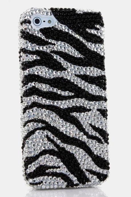 Bling Zebra Design Genuine Jet Black and Clear Crystals Case For iPhone X XS Max XR 7 8 Plus Samsung Galaxy S9 Note 9 / 8 Diamond Sparkle