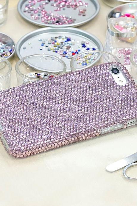 Bling Genuine Light Lavender Crystals Case For iPhone X XS Max XR 7 8 Plus Samsung Galaxy S9 Note 9 / 8 Diamond Sparkle Wedding Gifts