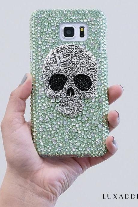 metallic Skull Genuine Lime Green Crystals Diamond Sparkle Bling Protective Case For iPhone X XS Max XR 7 8 Plus Samsung Galaxy S9 Note 9