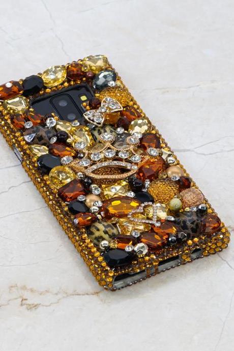 Vintage Leopard Feline Gold Queen Crown Genuine Crystals Diamond Sparkle Bling Case For iPhone X XS Max XR 7 8 Plus Samsung Galaxy S9 Note 9