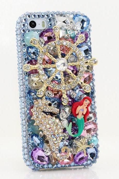 Diamond Sea Horse Ship Wheel Genuine Crystals Diamond Sparkle Bling Case For iPhone X XS Max XR 7 8 Plus Samsung Galaxy S9 Note 9