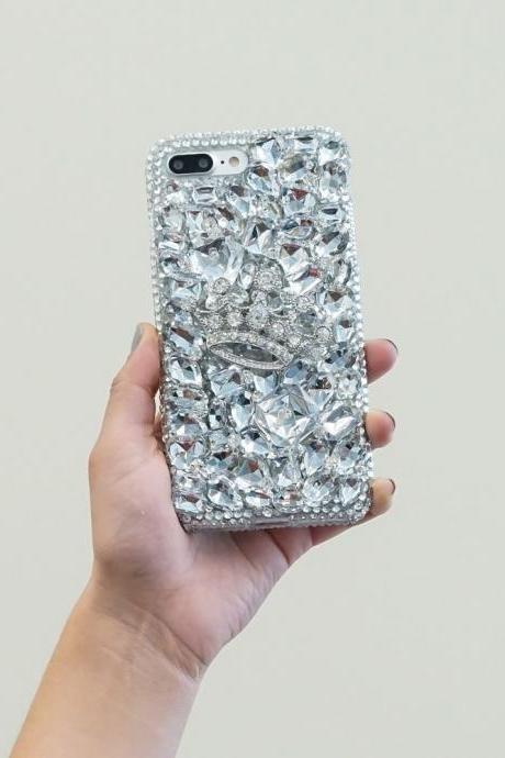 Diamond Silver Crown Gem Stones Genuine Clear Crystals Diamond Sparkle Bling Case For iPhone X XS Max XR 7 8 Plus Samsung Galaxy S9 Note 9