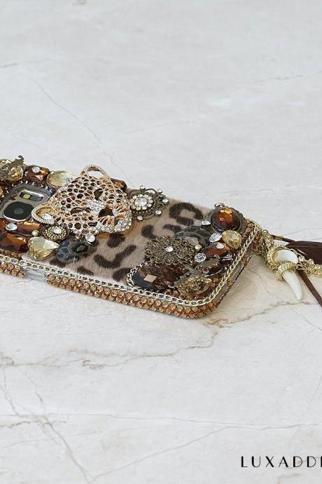 Leopard Cheetah Golden Stones Genuine Crystals Diamond Sparkle Bling Case For iPhone X XS Max XR 7 8 Plus Samsung Galaxy S9 Note 9