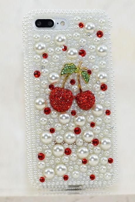 Super Red Cherry White Pearls Genuine Crystals Diamond Sparkle Bling Protective Case For iPhone X XS Max XR 7 8 Plus Samsung Galaxy S9 Note
