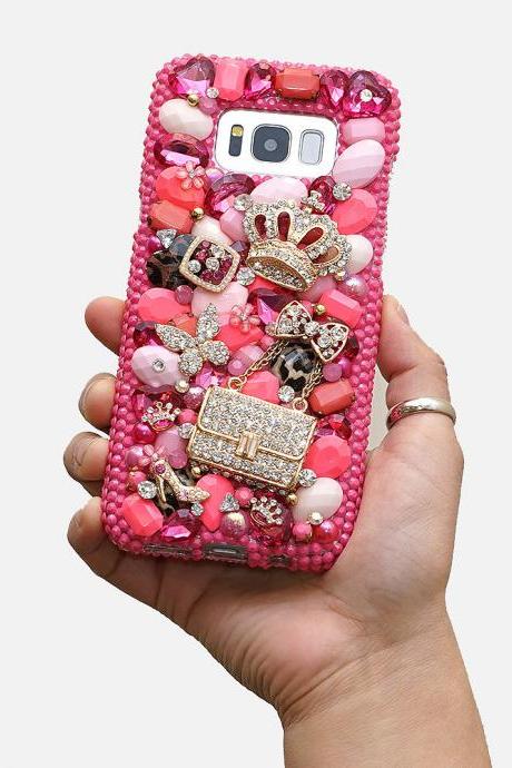 Pink Princess Diamond Gold Crown Purse Bow Genuine Crystals Diamond Sparkle Case For iPhone X XS Max XR 7 8 Plus Samsung Galaxy S9 Note 9