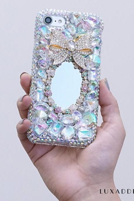 Bling Diamond Bor Floral Mirror Gems Stones Genuine AB Crystals Sparkle Case For iPhone X XS Max XR 7 8 Plus Samsung Galaxy S9 Note 9