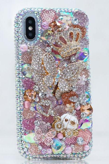 Diamond Butterfly Gold Crown Horse Carriage Genuine AB Bling Crystals Sparkle Case For iPhone X XS Max XR 7 8 Plus Samsung Galaxy S9 Note 9