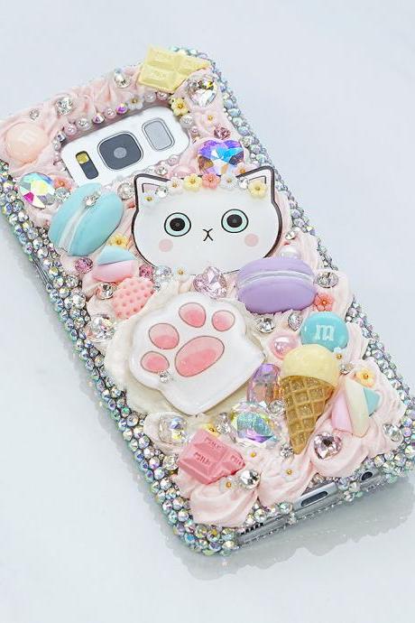 Bling Sweets Kitty Paws Candy Ice Cream Genuine Crystals Diamond Sparkle Case For iPhone X XS Max XR 7 8 Plus Samsung Galaxy S9 Note 9