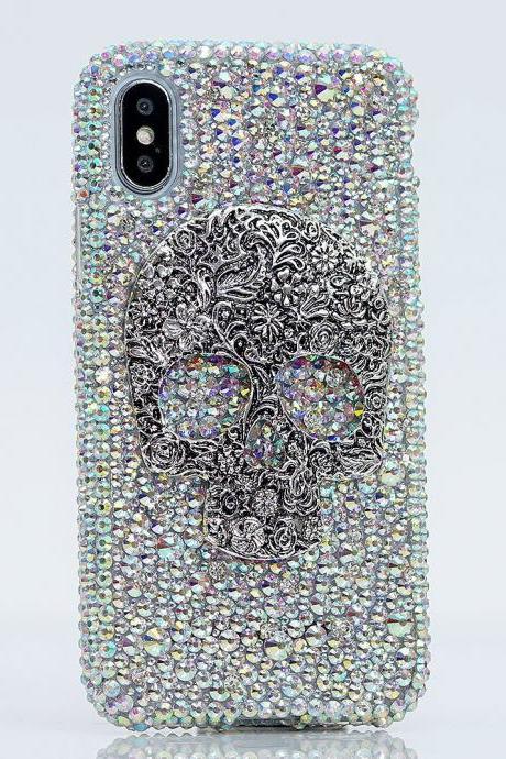 Bling Skull Genuine AB Crystals Diamond Sparkle Easy Grip Case For iPhone X XS Max XR 7 8 Plus Samsung Galaxy S9 Note 9 Gift For Her
