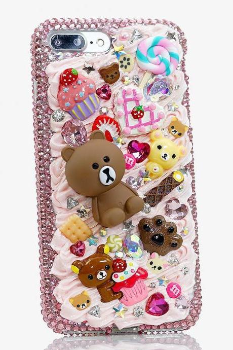 Bling Yummy Bears Creamy Cake Genuine Pink Crystals Diamond Sparkle Heart Case For iPhone X XS Max XR 7 8 Plus Samsung Galaxy S9 Note 9