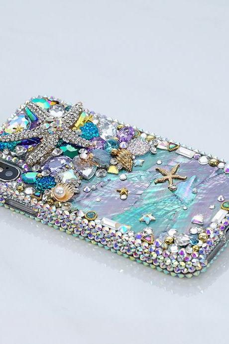 Bling Reef Sea Star Authentic Shell Genuine AB Crystals Diamond Sparkle Case For iPhone X XS Max XR 7 8 Plus Samsung Galaxy S9 S8 Note 8 / 9