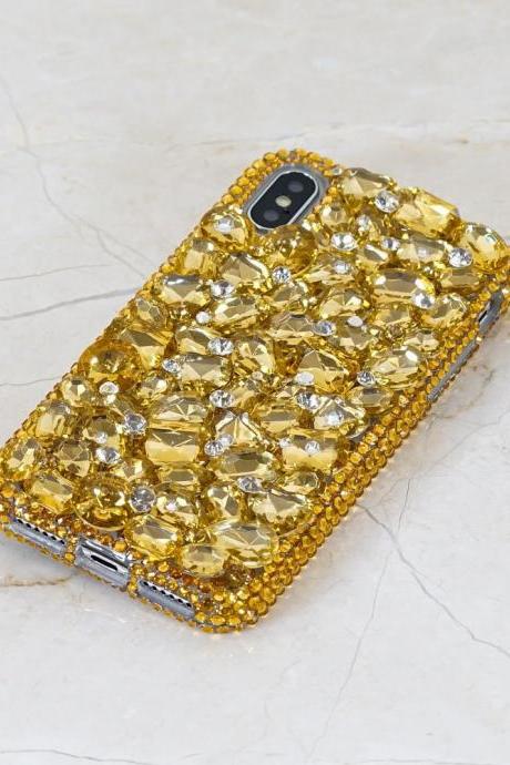 Bling Gold Gem Stones Genuine Crystals Diamond Sparkle Easy Grip Case For iPhone X XS Max XR 7 8 Plus Samsung Galaxy S9 S8 S7 Note 9 Moto