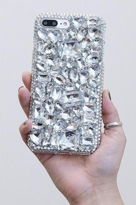 Bling Clear Gem Stones Genuine Crystals Diamond Sparkle Easy Grip Case For iPhone X XS Max XR 7 8 Plus Samsung Galaxy S9 Plus S8 Note 9 / 8