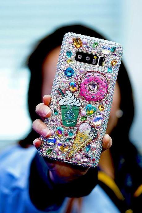 Bling Pastry Starbucks Donuts Ice Creams Genuine Crystals Diamond Sparkle Case For iPhone X XS Max XR 7 8 Plus Samsung Galaxy S9 Plus Note 9