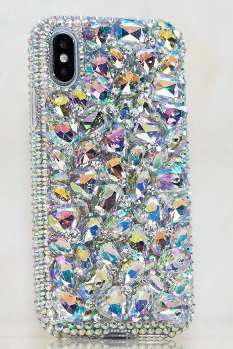 Bling Genuine Aurora Borealis Stones Crystals Diamond Sparkle Case Cover For iPhone X XS Max XR 7 8 Plus Samsung Galaxy S9 S8 Note 9 / 8