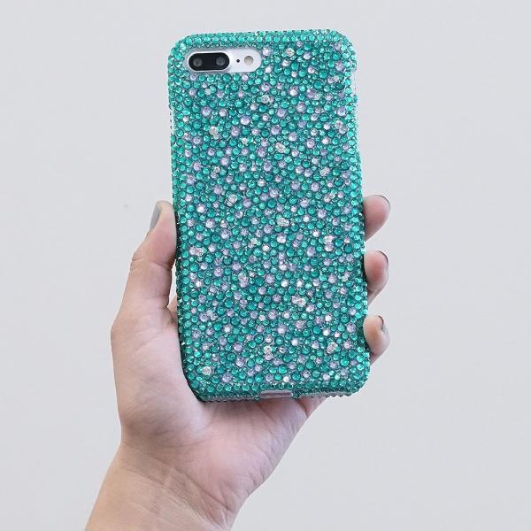 Bling Genuine Turquoise and Lavender Crystals Case For iPhone X XS Max XR 7 8 Plus Samsung Galaxy S9 Note 9 / 8 Diamond Sparkle Cover