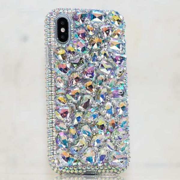 Bling Genuine Aurora Borealis Stones Crystals Diamond Sparkle Case Cover For iPhone X XS Max XR 7 8 Plus Samsung Galaxy S9 S8 Note 9 / 8